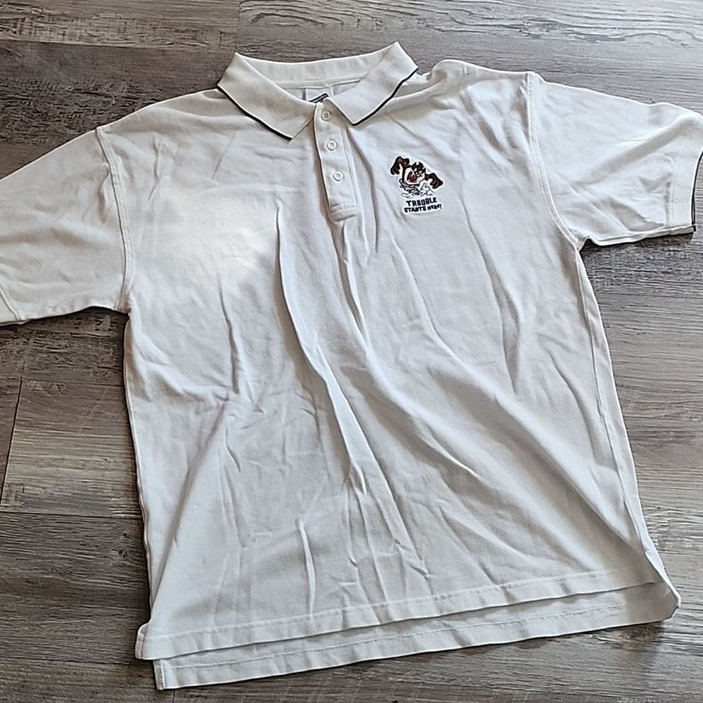 Vintage 2001 White Warner Bros Cartoon Embroidered Polo Button Up Collar - Thumbnail 7