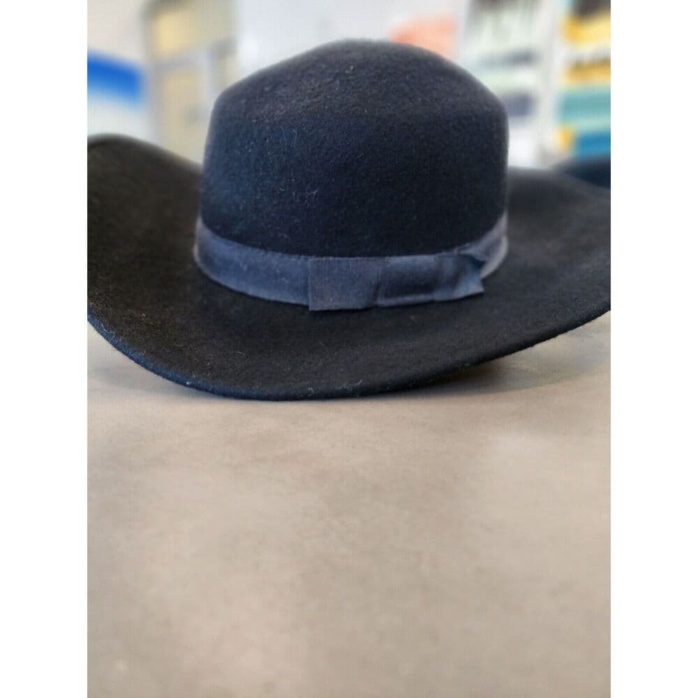 NORDSTROM Vintage 80s Made in Italy 100% Wool Black Fedora Sun Hat Wide - Thumbnail 2