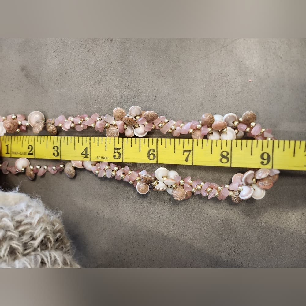 Pretty Pink and Gold Tone Snail Shell and Glass Beaded 18" Necklace - Thumbnail 6