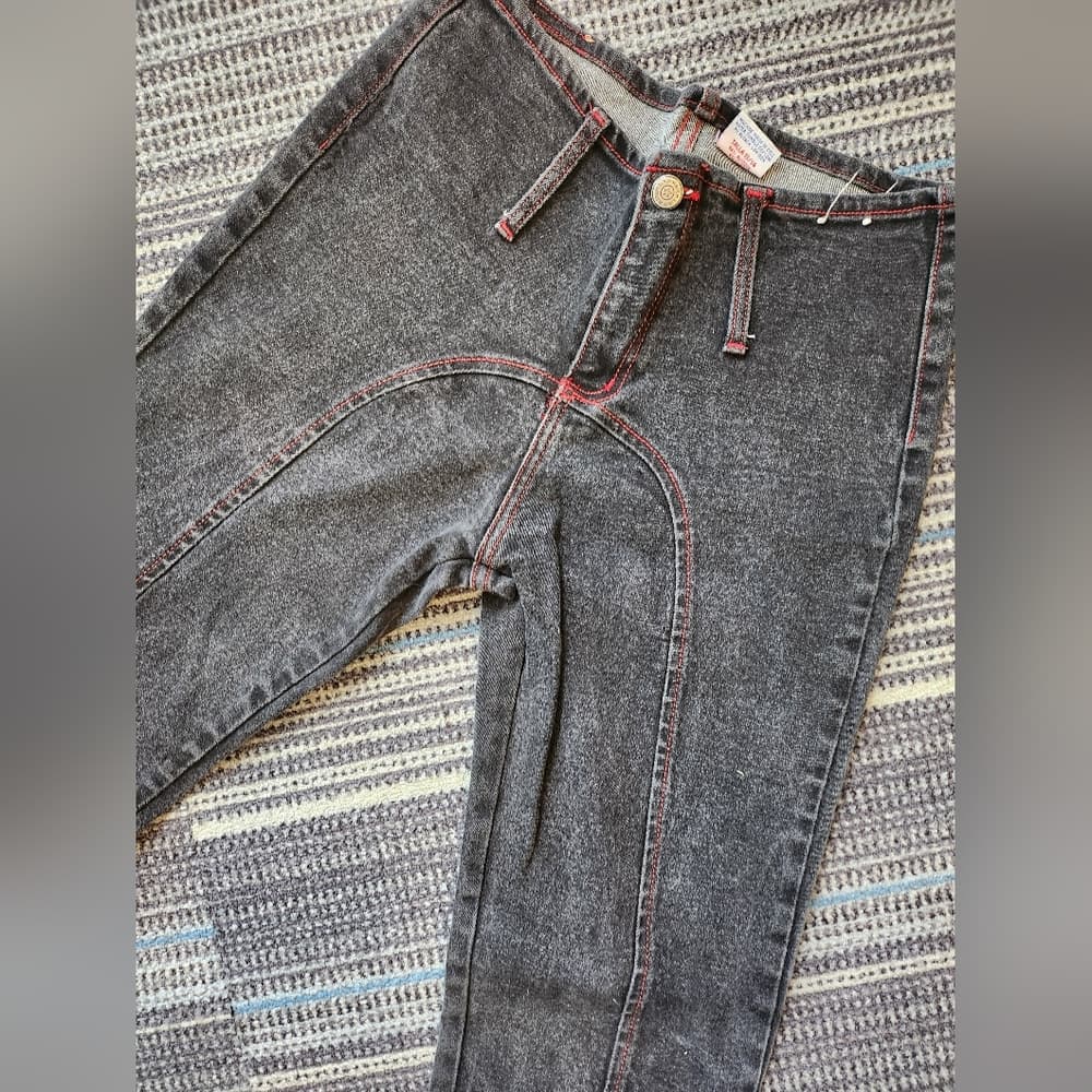 Y2K Watch L.A. Flare Jeans Stone Wash Gray With Red Stitch - Thumbnail 2