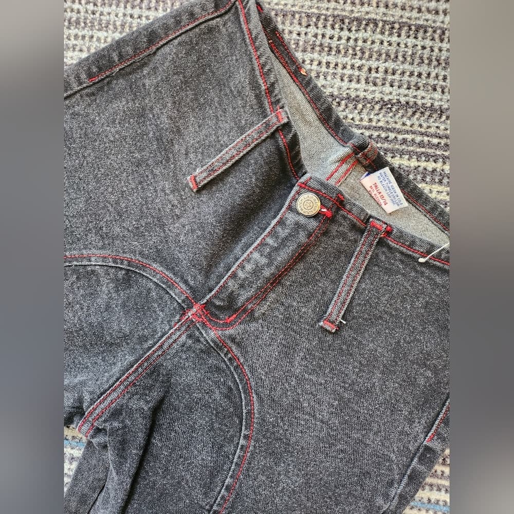 Y2K Watch L.A. Flare Jeans Stone Wash Gray With Red Stitch - Thumbnail 5