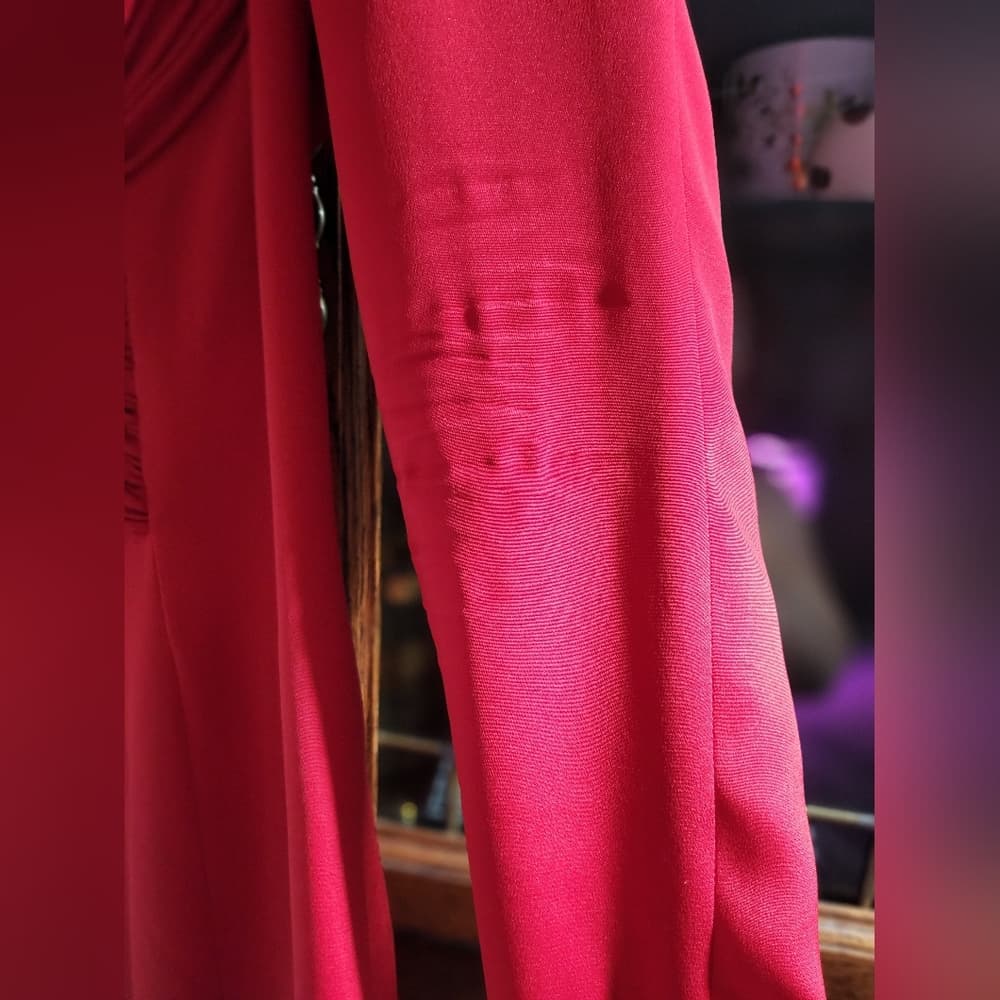 Vintage Niteline Red Silk Evening Formal Long Sleeve Cocktail Dress - Thumbnail 7