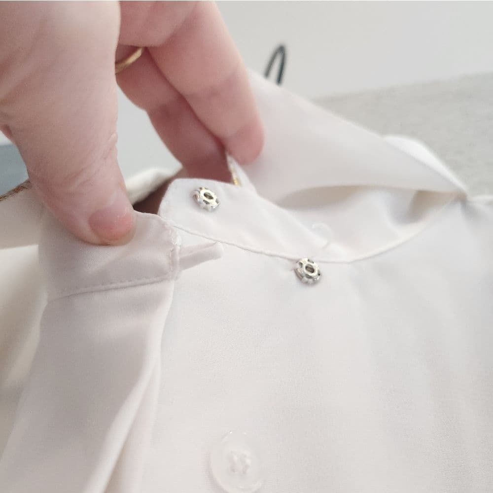 Vintage Notations White Polyester Gold Emboidered Long Sleep Button Up Blouse - Thumbnail 8