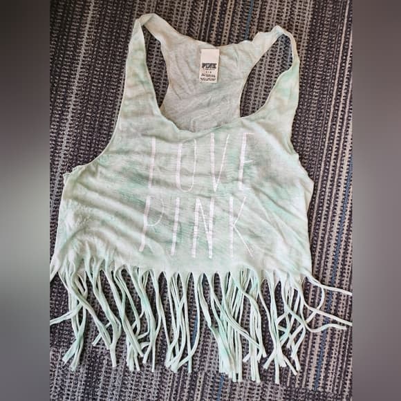 PINK Fringed Tank Top Semi Sheer Tie Dye Turquoise and White - Thumbnail 6