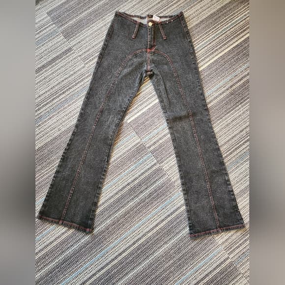 Y2K Watch L.A. Flare Jeans Stone Wash Gray With Red Stitch - Thumbnail 12