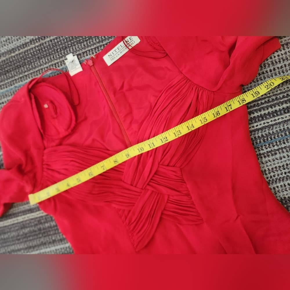 Vintage Niteline Red Silk Evening Formal Long Sleeve Cocktail Dress - Thumbnail 13