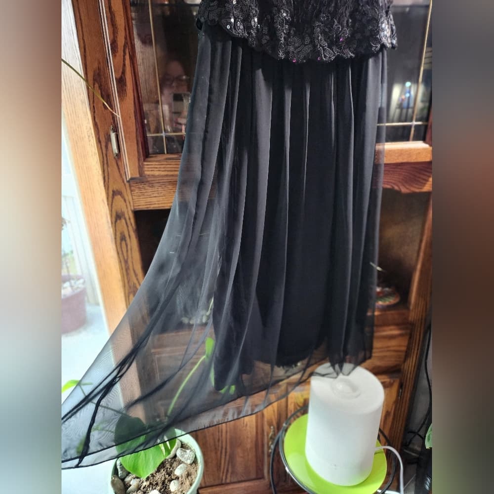 Vintage Scott McClintock Black Formal Lace and Sequin Flowy Strappless Dress - Thumbnail 5
