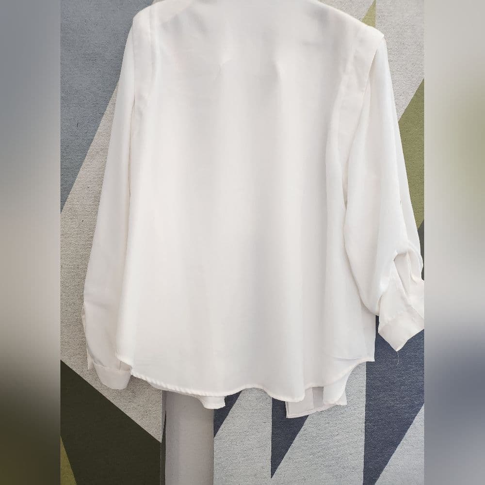 Vintage Notations White Polyester Gold Emboidered Long Sleep Button Up Blouse - Thumbnail 11