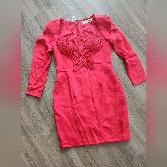 Vintage Niteline Red Silk Evening Formal Long Sleeve Cocktail Dress - Thumbnail 17