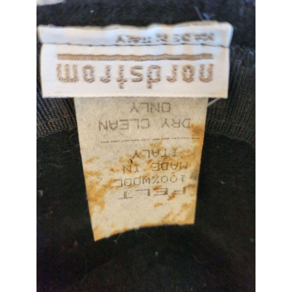 NORDSTROM Vintage 80s Made in Italy 100% Wool Black Fedora Sun Hat Wide - Thumbnail 6