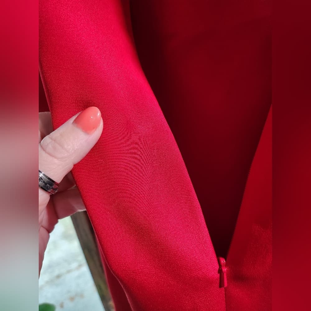 Vintage Niteline Red Silk Evening Formal Long Sleeve Cocktail Dress - Thumbnail 10