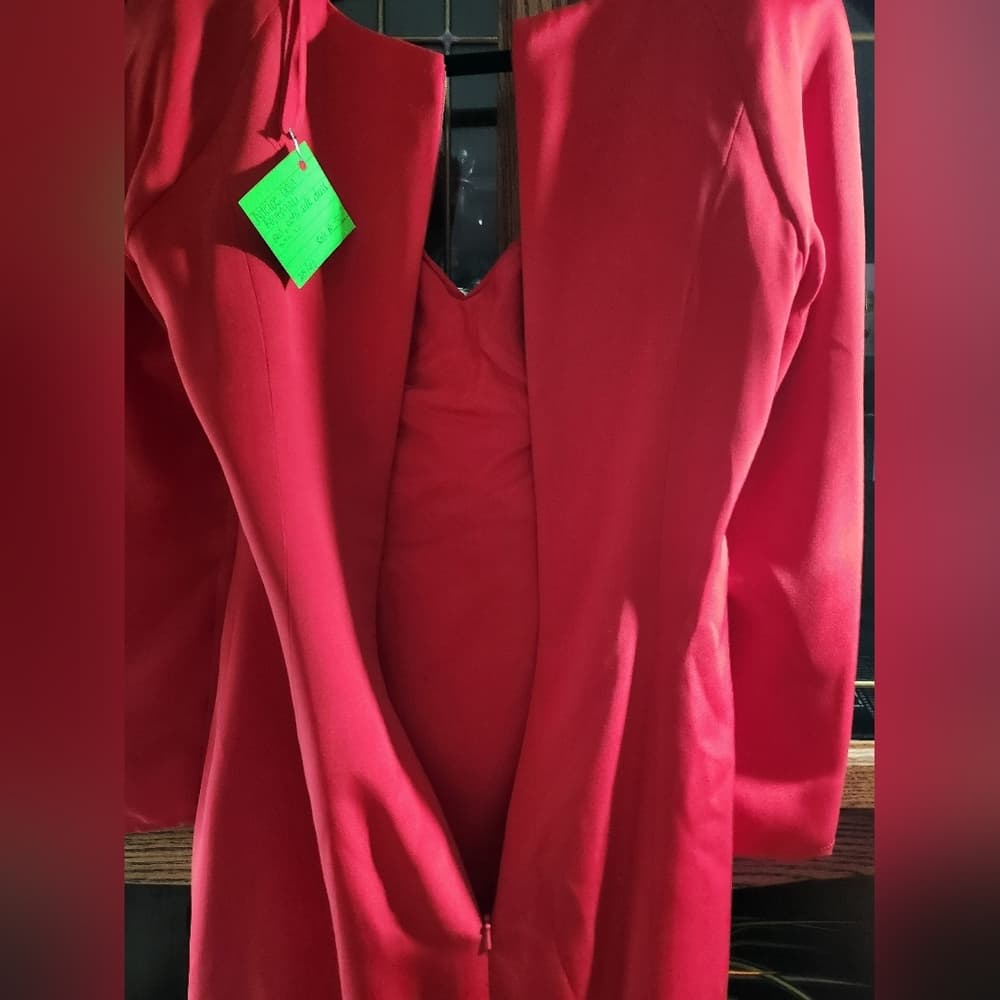 Vintage Niteline Red Silk Evening Formal Long Sleeve Cocktail Dress - Thumbnail 11