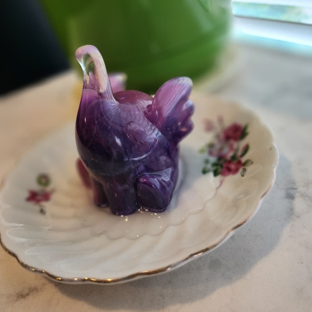 Upcycled Vintage Tea Cup Saucer With Resin Elephant Ring Holder Trinket Dish - Thumbnail 2