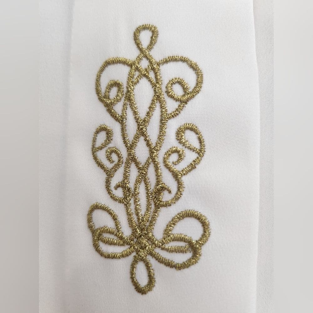 Vintage Notations White Polyester Gold Emboidered Long Sleep Button Up Blouse - Thumbnail 3