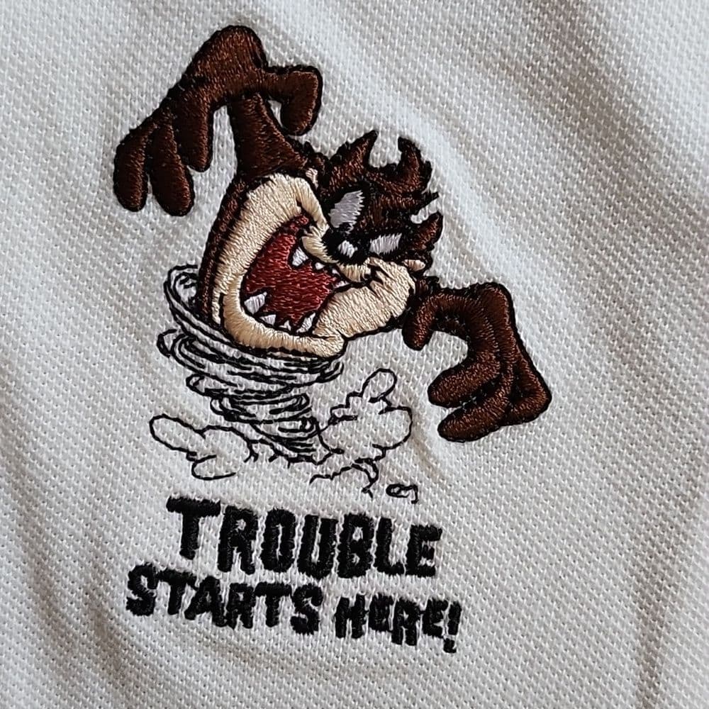 Vintage 2001 White Warner Bros Cartoon Embroidered Polo Button Up Collar - Thumbnail 2