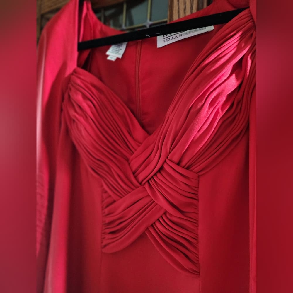 Vintage Niteline Red Silk Evening Formal Long Sleeve Cocktail Dress - Thumbnail 6
