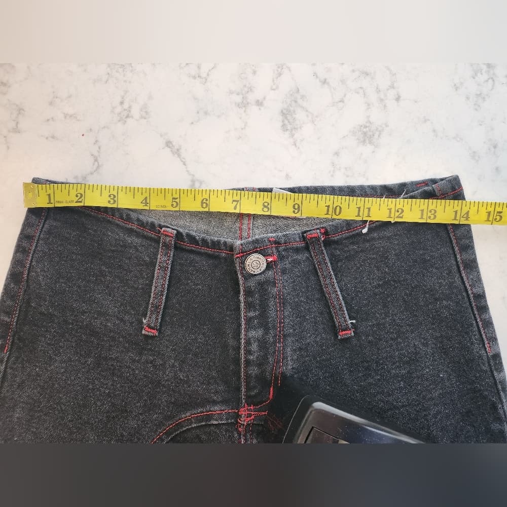 Y2K Watch L.A. Flare Jeans Stone Wash Gray With Red Stitch - Thumbnail 9