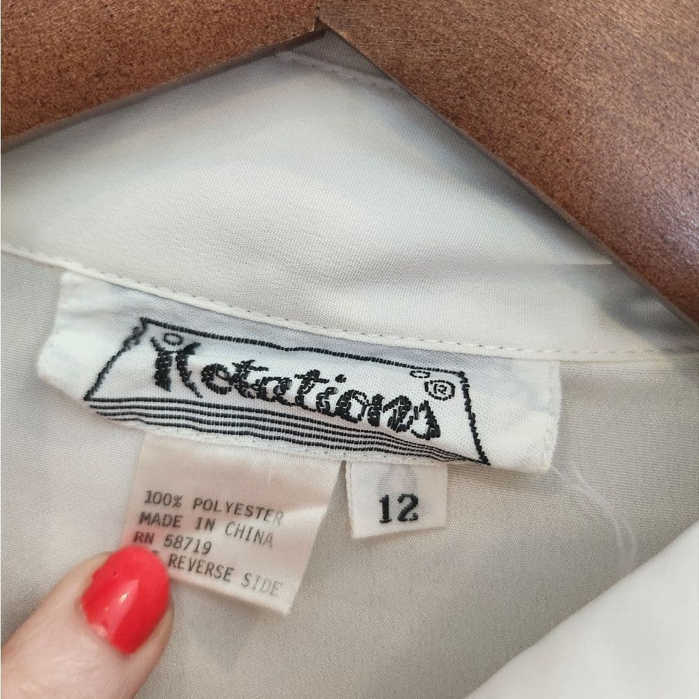 Vintage Notations White Polyester Gold Emboidered Long Sleep Button Up Blouse - Thumbnail 7