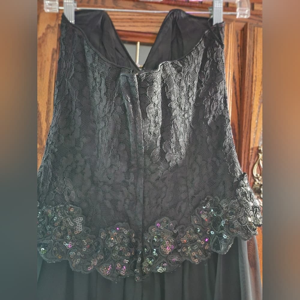 Vintage Scott McClintock Black Formal Lace and Sequin Flowy Strappless Dress - Thumbnail 7