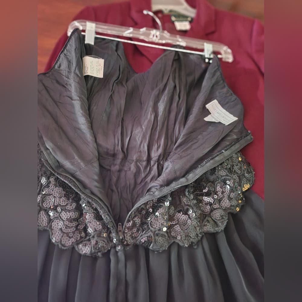 Vintage Scott McClintock Black Formal Lace and Sequin Flowy Strappless Dress - Thumbnail 12
