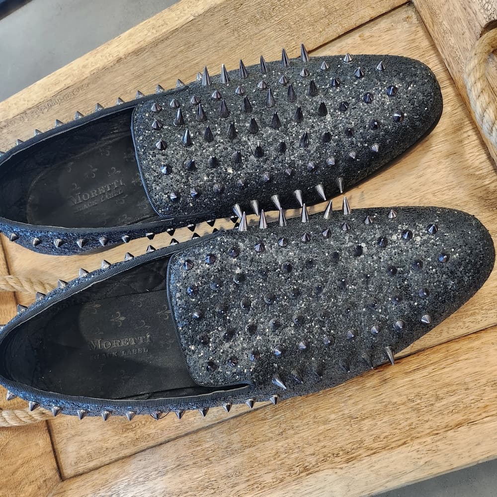 Black Studded Loafers with Silver Spikes By Moretti Black Label - Thumbnail 9
