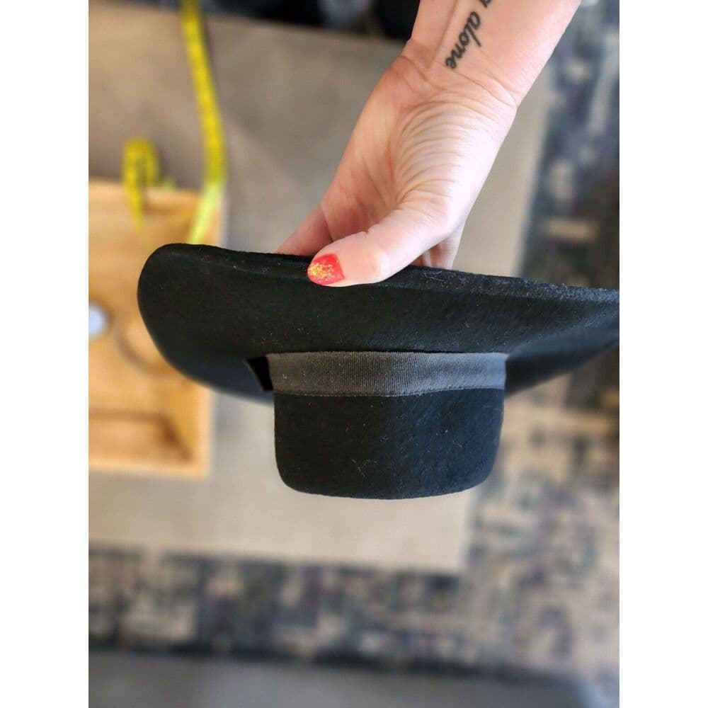 NORDSTROM Vintage 80s Made in Italy 100% Wool Black Fedora Sun Hat Wide - Thumbnail 9
