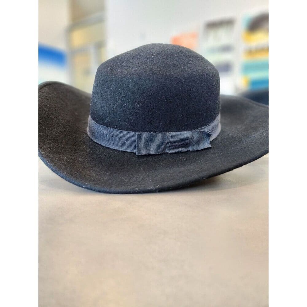 NORDSTROM Vintage 80s Made in Italy 100% Wool Black Fedora Sun Hat Wide - Thumbnail 3