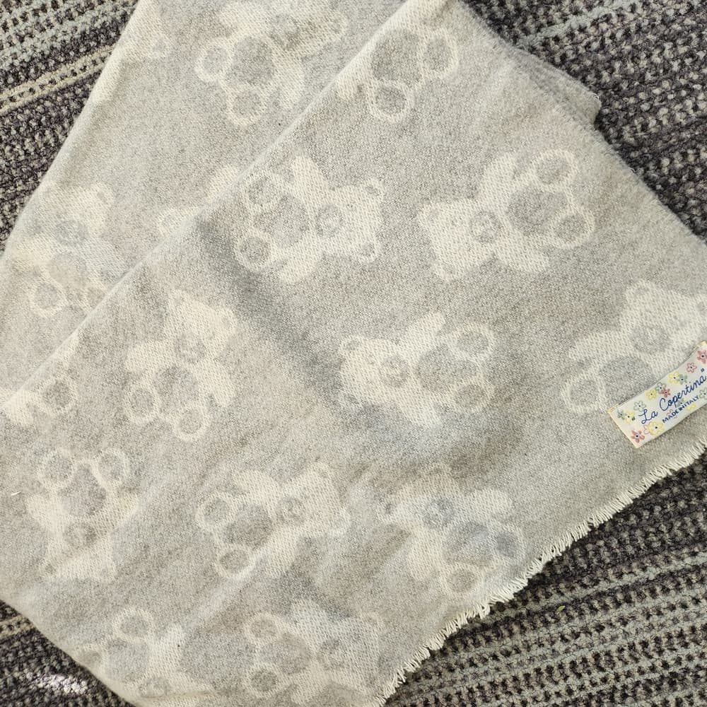 La Copertina Gray and Cream Teddy Bear Baby Blanket Made In Italy - Thumbnail 9