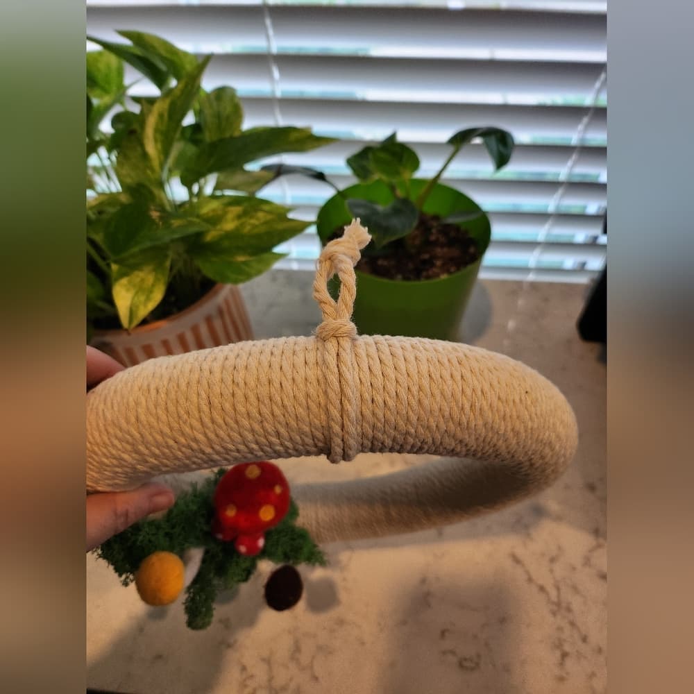 Off White Needlefelted Colorful Mushroom And Moss Hanging Wreath - Thumbnail 11