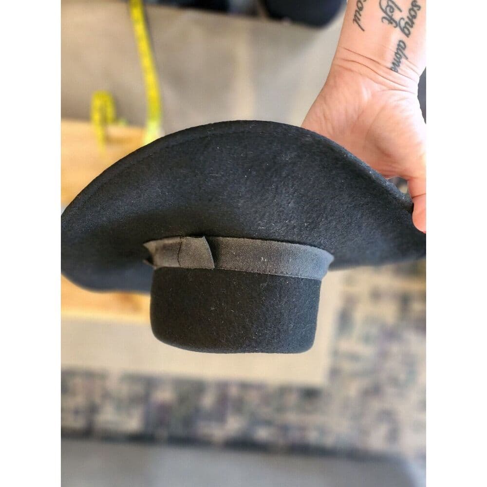 NORDSTROM Vintage 80s Made in Italy 100% Wool Black Fedora Sun Hat Wide - Thumbnail 8