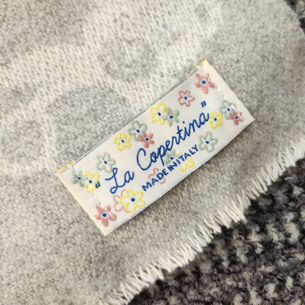 La Copertina Gray and Cream Teddy Bear Baby Blanket Made In Italy