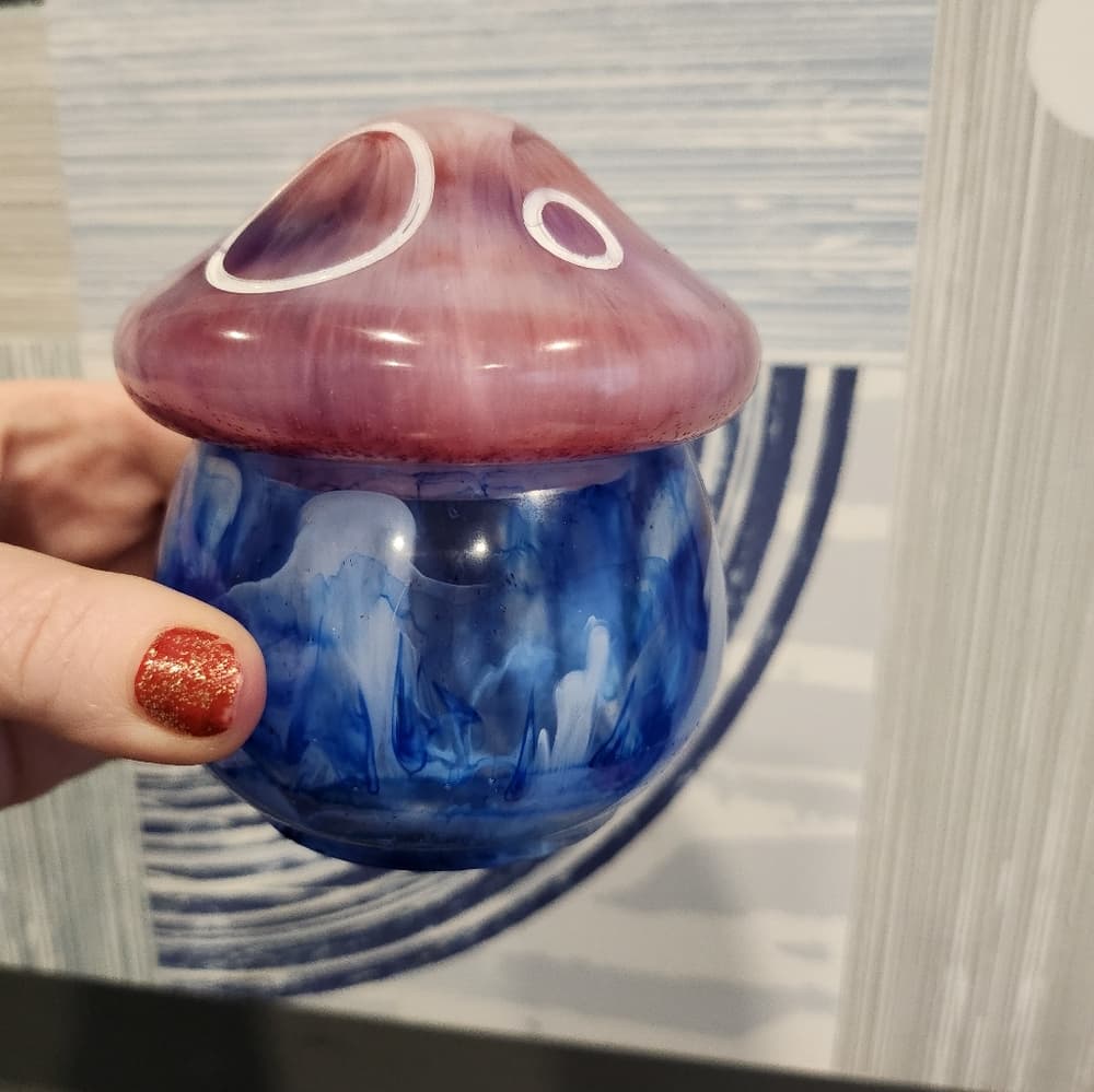 Purple and Blue White Swirl Retro Mushroom Storage Jar Trinket Bowl vanity decor - Thumbnail 4