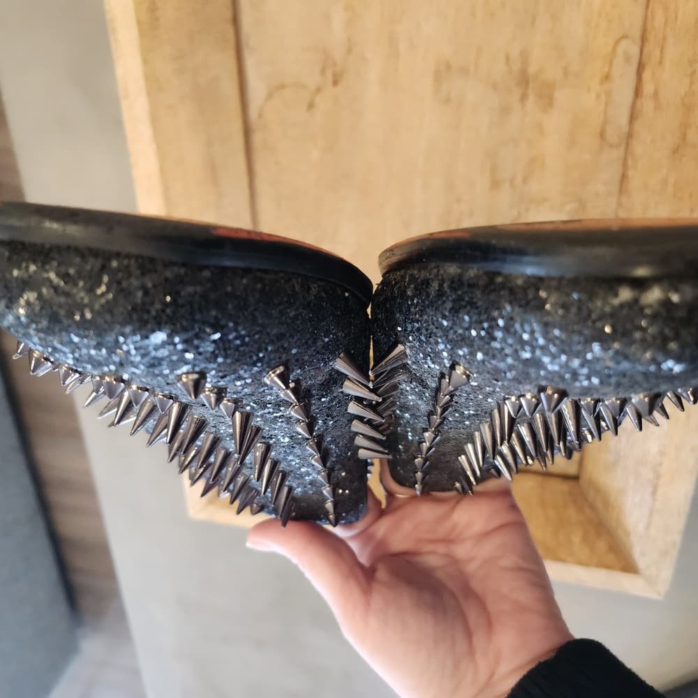 Black Studded Loafers with Silver Spikes By Moretti Black Label - Thumbnail 4