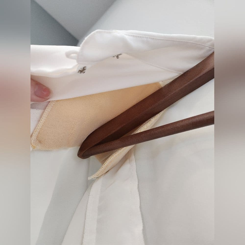 Vintage Notations White Polyester Gold Emboidered Long Sleep Button Up Blouse - Thumbnail 10