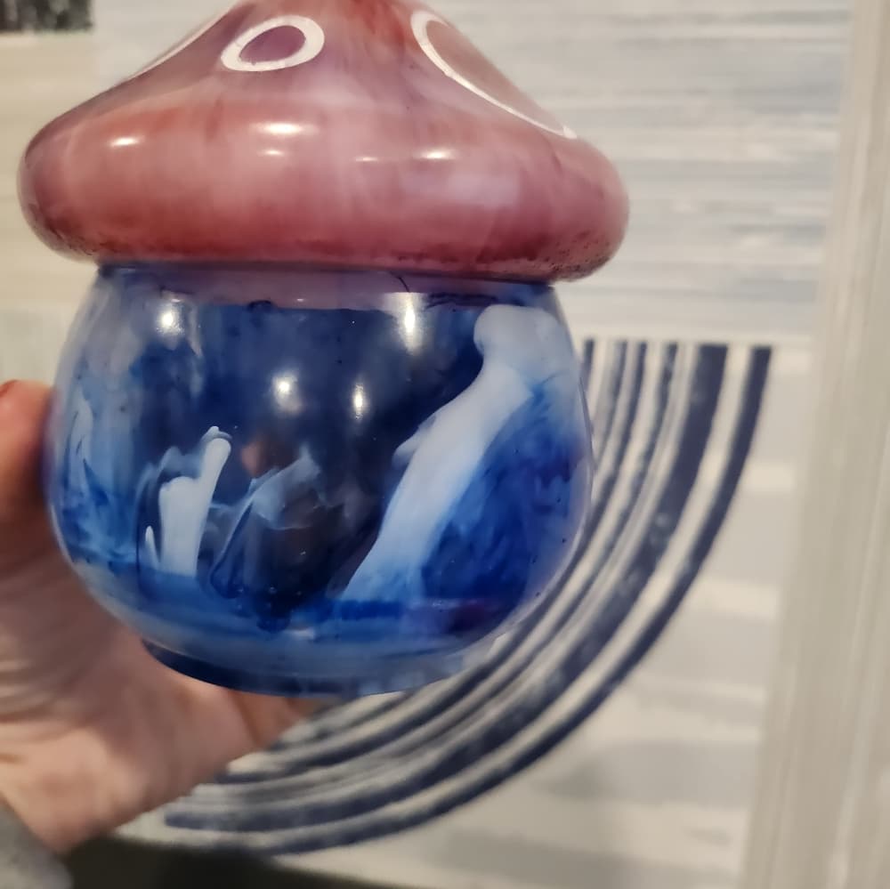 Purple and Blue White Swirl Retro Mushroom Storage Jar Trinket Bowl vanity decor - Thumbnail 5