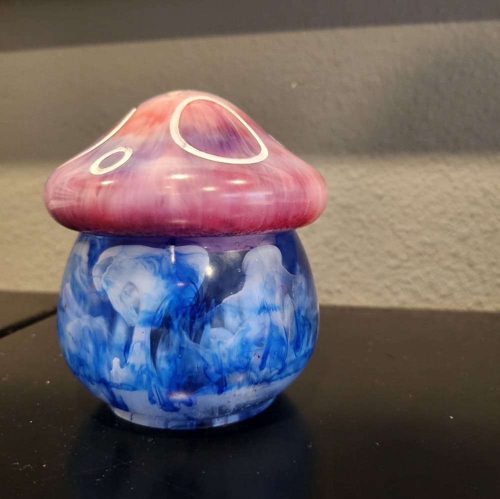Purple and Blue White Swirl Retro Mushroom Storage Jar Trinket Bowl vanity decor - Thumbnail 9