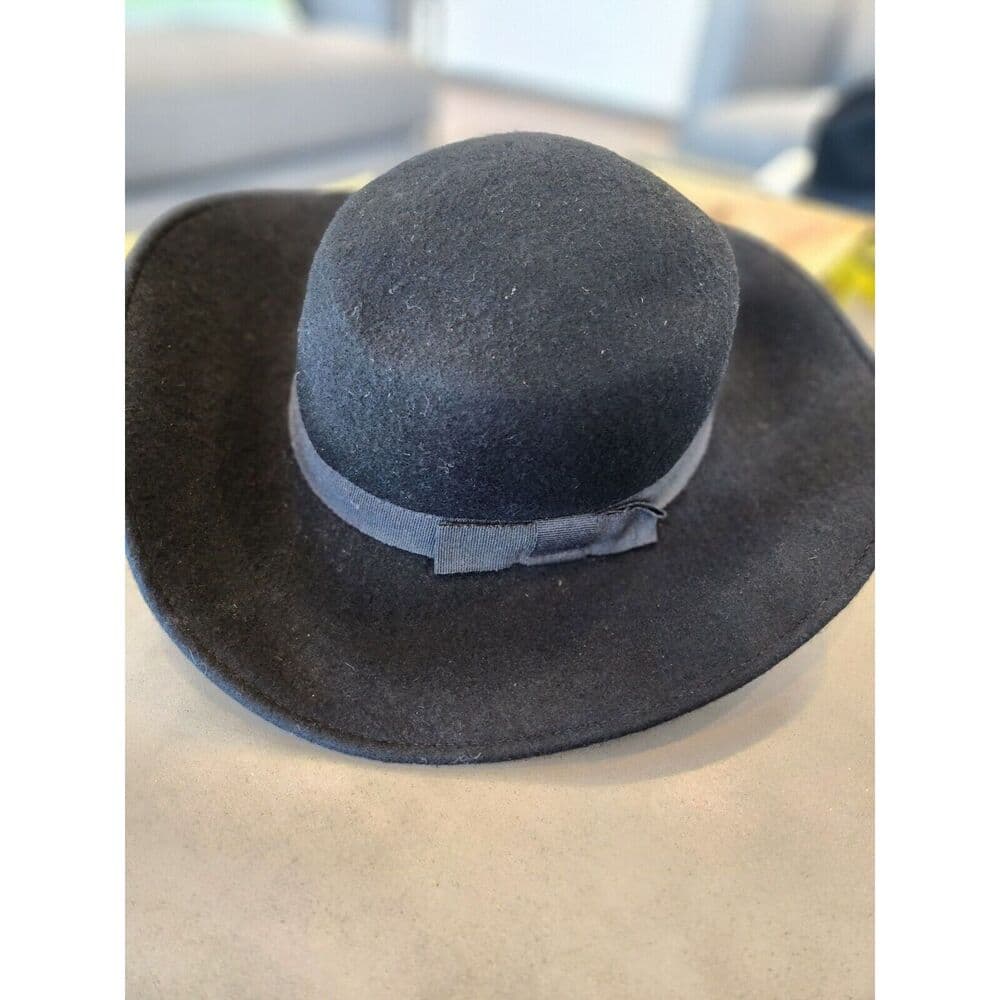 NORDSTROM Vintage 80s Made in Italy 100% Wool Black Fedora Sun Hat Wide - Thumbnail 4