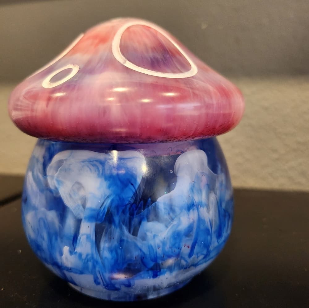 Purple and Blue White Swirl Retro Mushroom Storage Jar Trinket Bowl vanity decor - Thumbnail 3