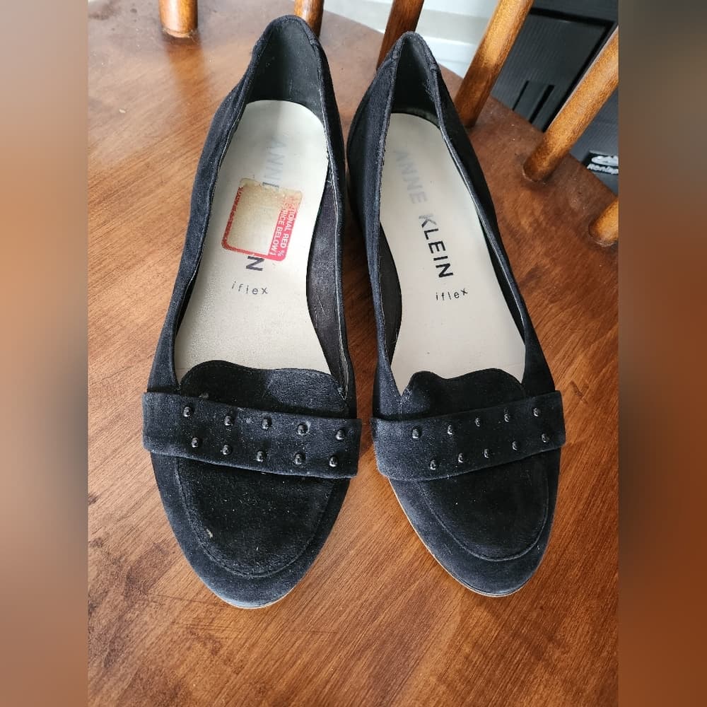 Ann Klein Black Suede Studded Dress Flats - Thumbnail 7