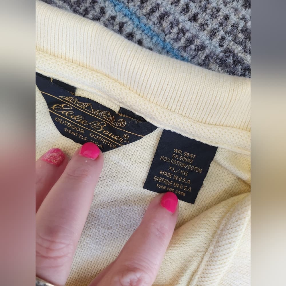 Vintage Eddie Bauer Pale Yellow Polo Style Shirt Made in USA - Thumbnail 3