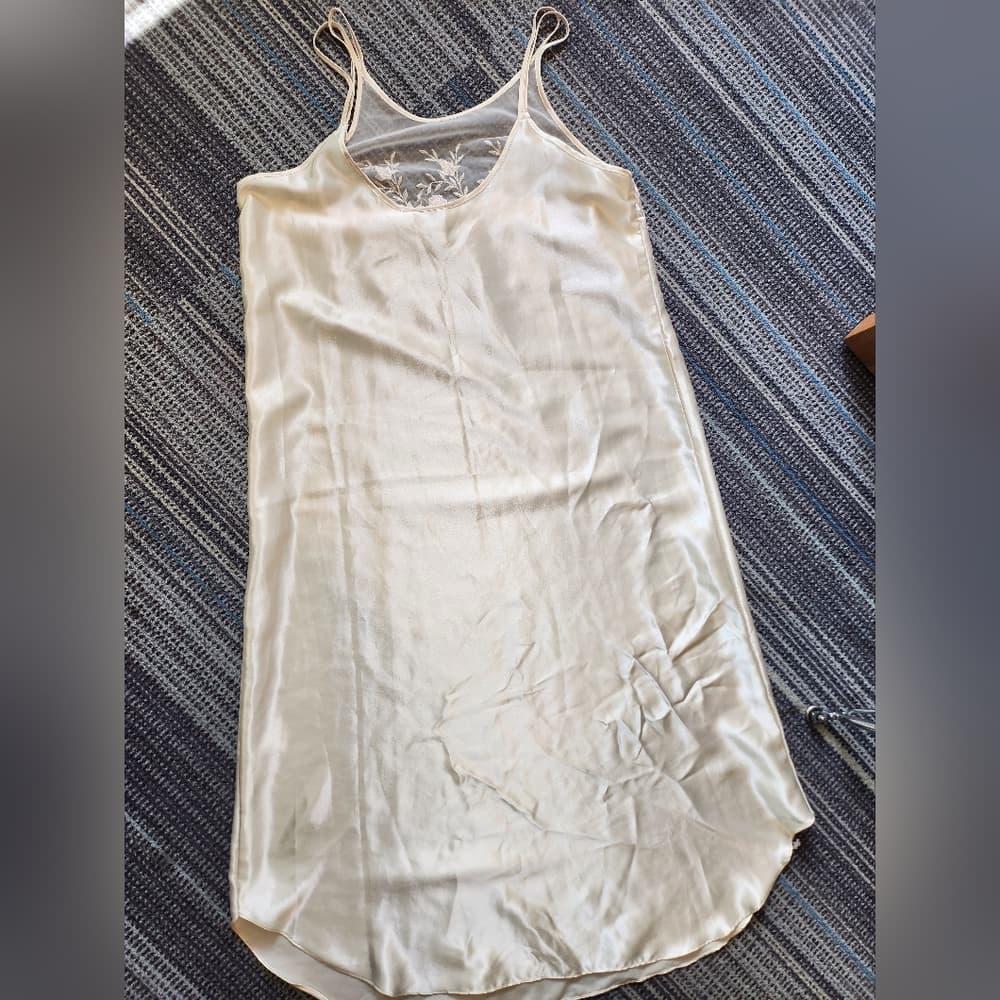 Vintage Dentelle Long Off White Embroidered Floral Slip Nightgown - Thumbnail 4
