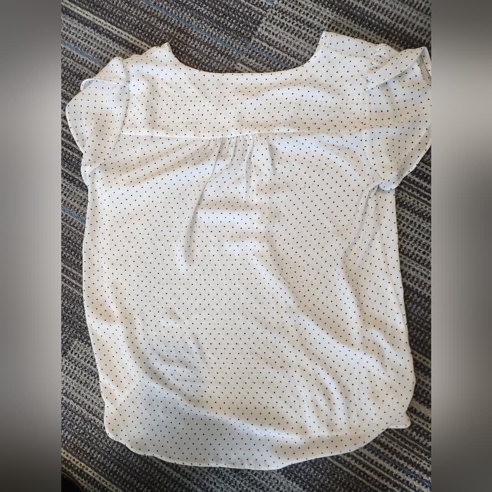 Philosophy White and Black Polkadot Short Sleeve Blouse - Thumbnail 6