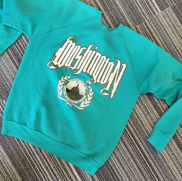 Vintage Unisex 1990s Green Washington Pullover Sweatshirt - Thumbnail 9