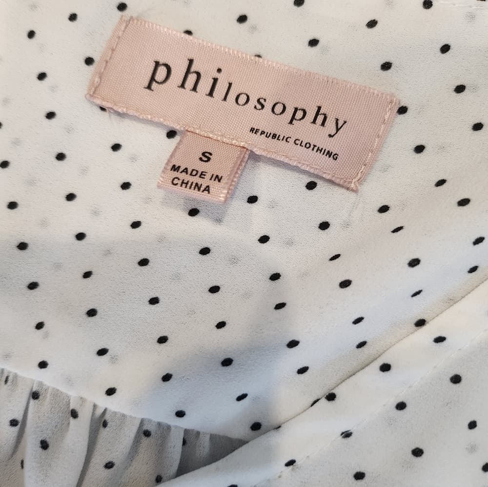 Philosophy White and Black Polkadot Short Sleeve Blouse - Thumbnail 2