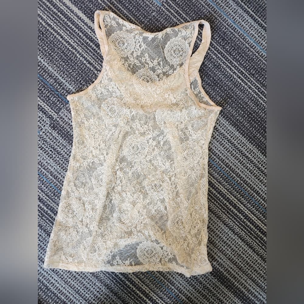 Y2K Wet Seal Lace Sheer Off White Beaded Tank Top - Thumbnail 6