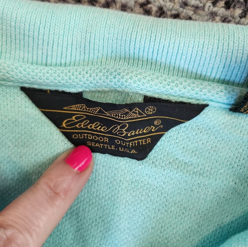 Vintage Eddie Bauer Light Turqiouse Polo Style Shirt Made in USA - Thumbnail 2