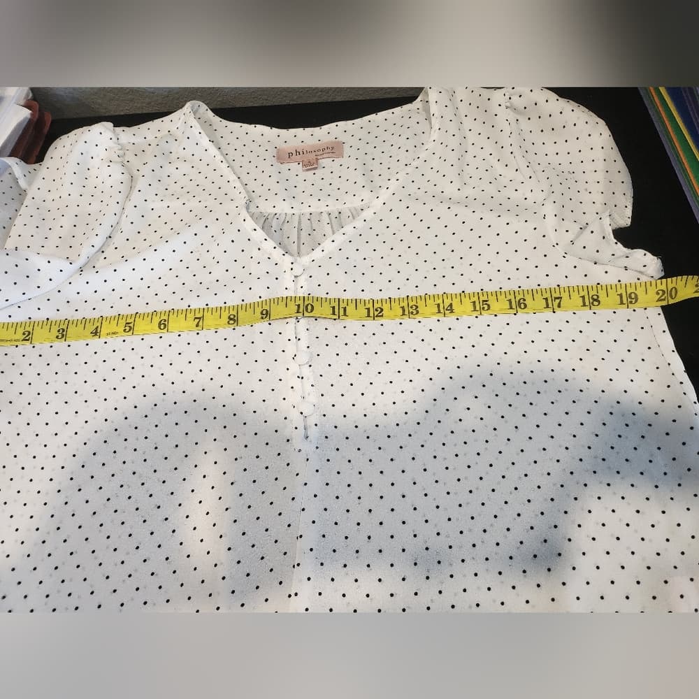 Philosophy White and Black Polkadot Short Sleeve Blouse - Thumbnail 9