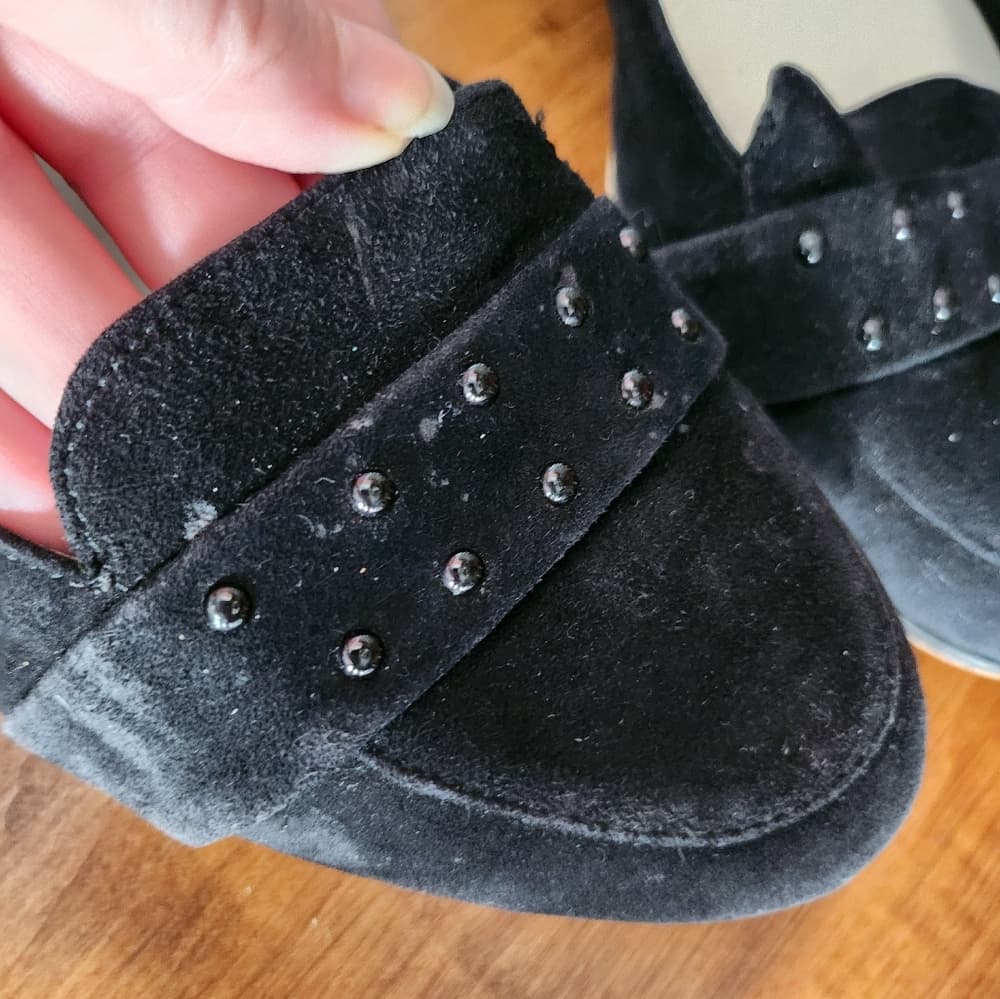 Ann Klein Black Suede Studded Dress Flats - Thumbnail 4