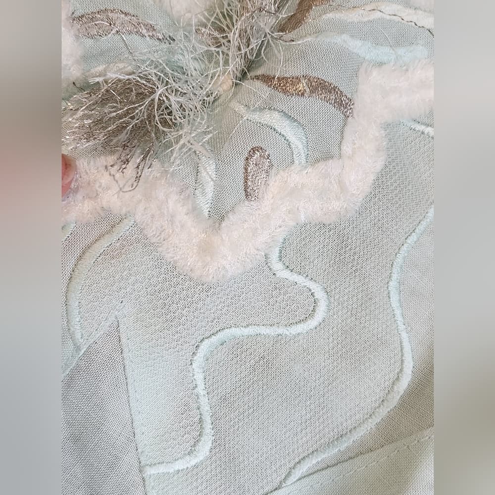 Vintage Anne French Light Turquiose Textured Abstract Blouse - Thumbnail 4