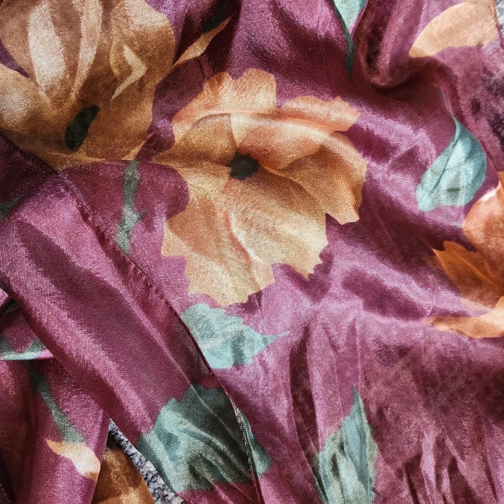 Plumb Color Floral Italian Made Scarf - Thumbnail 3
